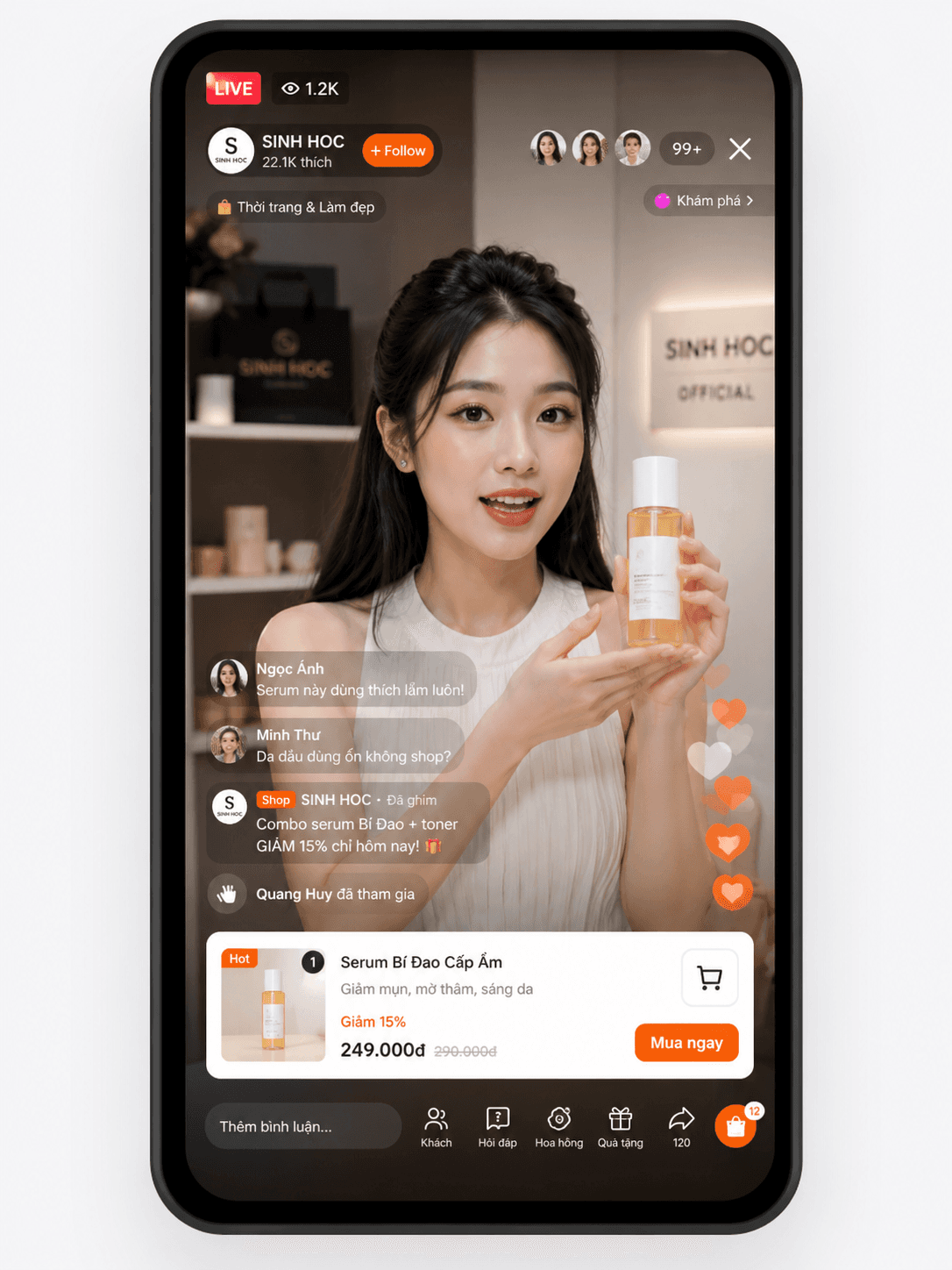 Mockup phiên livestream bán hàng trên điện thoại